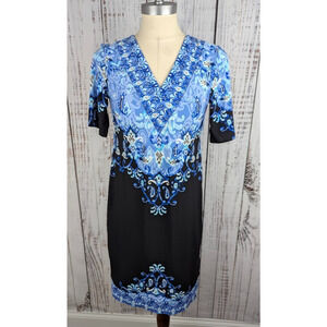 Jm Collection‎ Women's Manda Mixed-Print Dress Island Breeze Blue Short Size XS